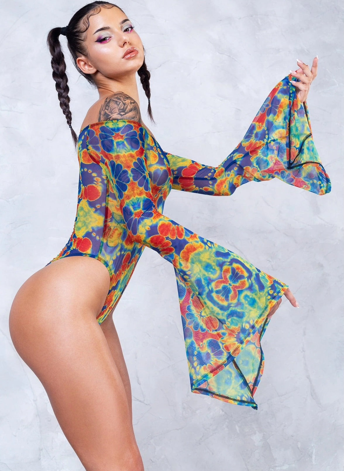 Rainbow Radar Long Sleeve Mesh Rave Bodysuit