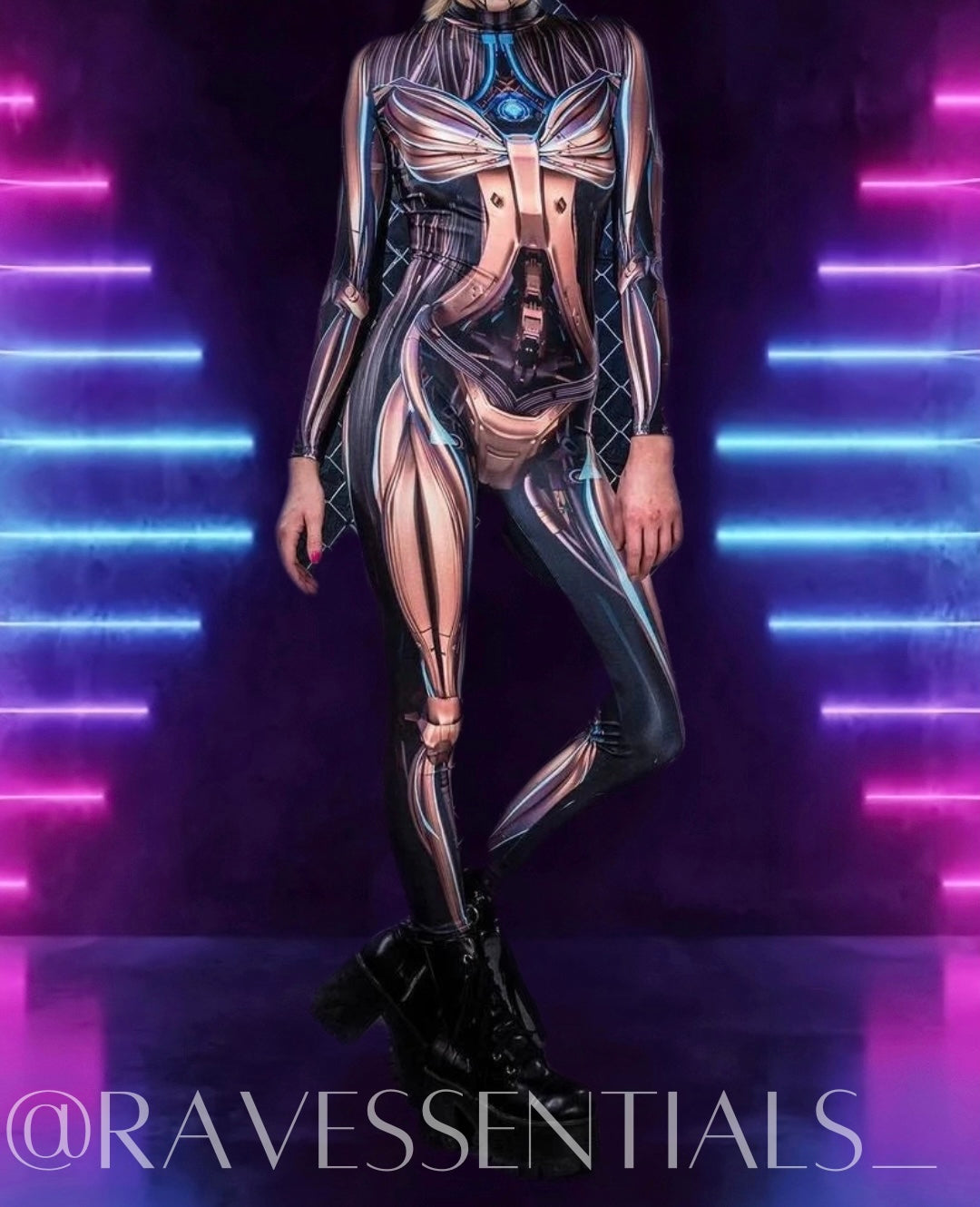 Circuit-Sleek Full-Body Rave Bodysuit