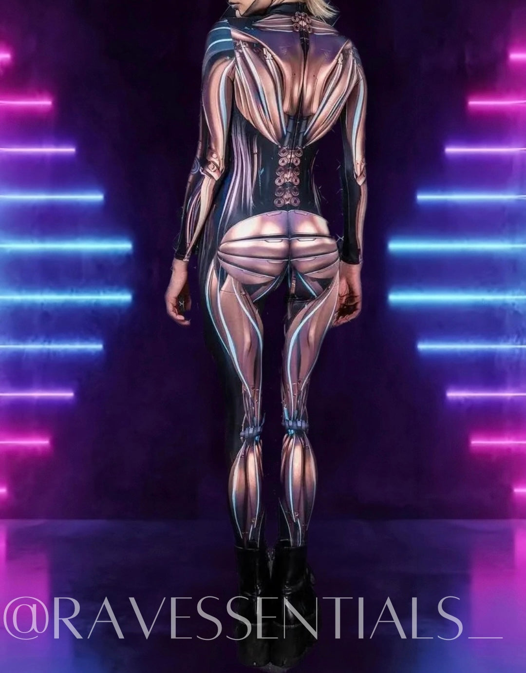 Circuit-Sleek Full-Body Rave Bodysuit