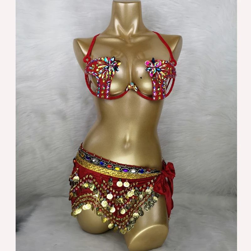 Handmade Red Rhinestone Festival Outfit