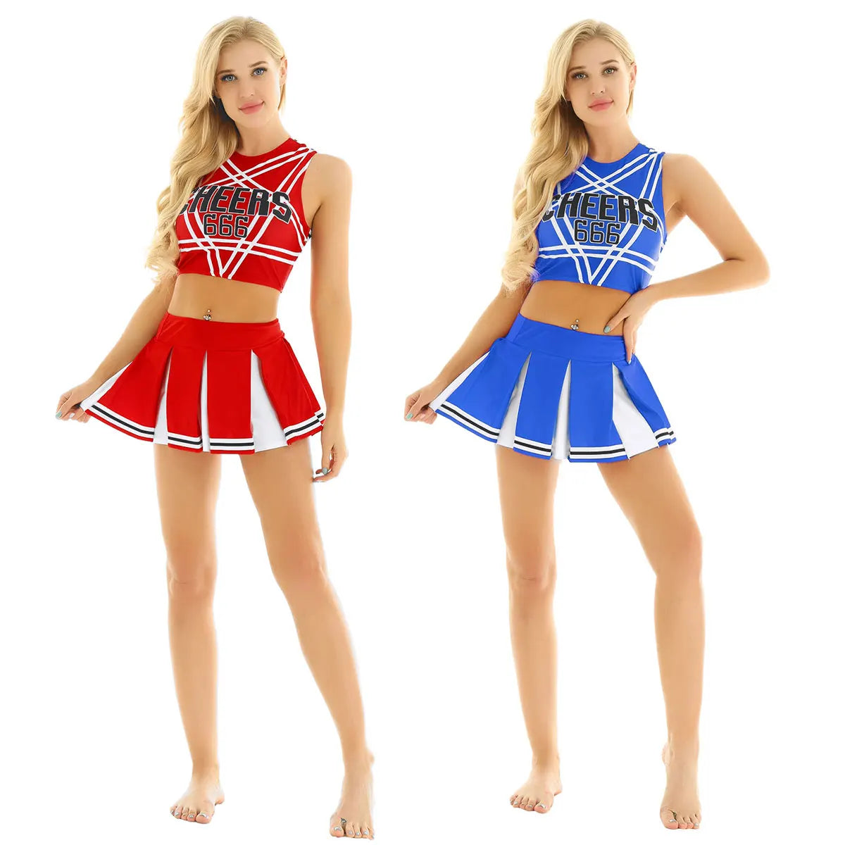 Sexy Cheerleader Costume Crop Tank Top with Mini Pleated Skirt