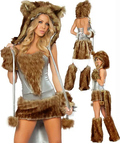 Sexy Furry Brown Gray Wolf Costume