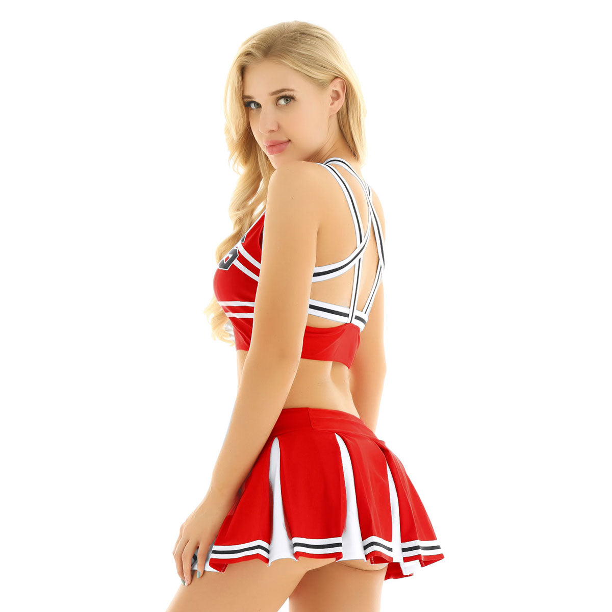 Sexy Cheerleader Costume Crop Tank Top with Mini Pleated Skirt