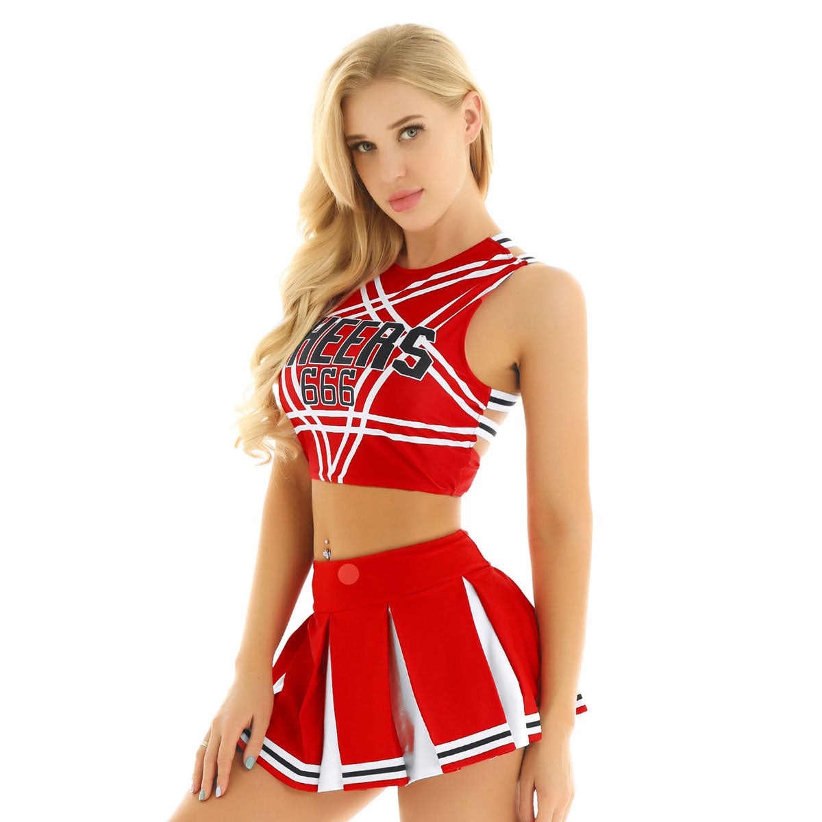 Sexy Cheerleader Costume Crop Tank Top with Mini Pleated Skirt