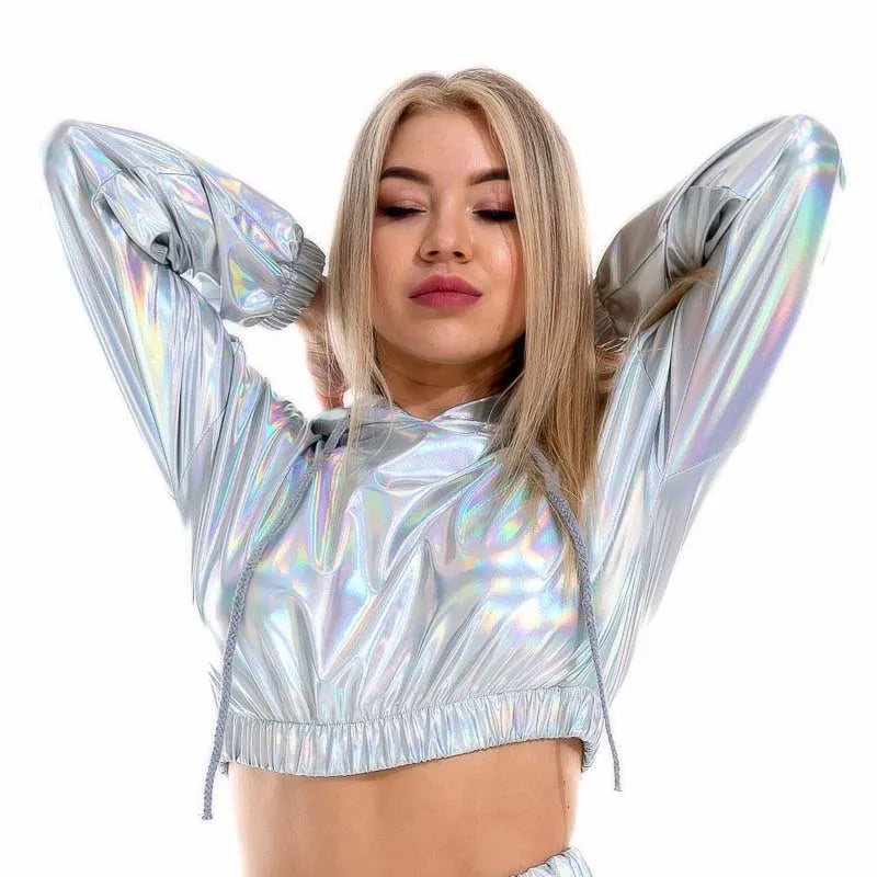 Sexy Cropped Holographic Hoodie