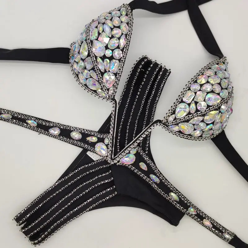 Diamond Dazzle: V Cut Rhinestone Bikini Set