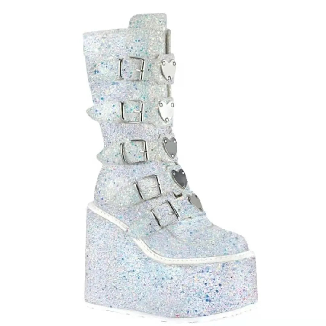  Platform Chunky White Rave Boots