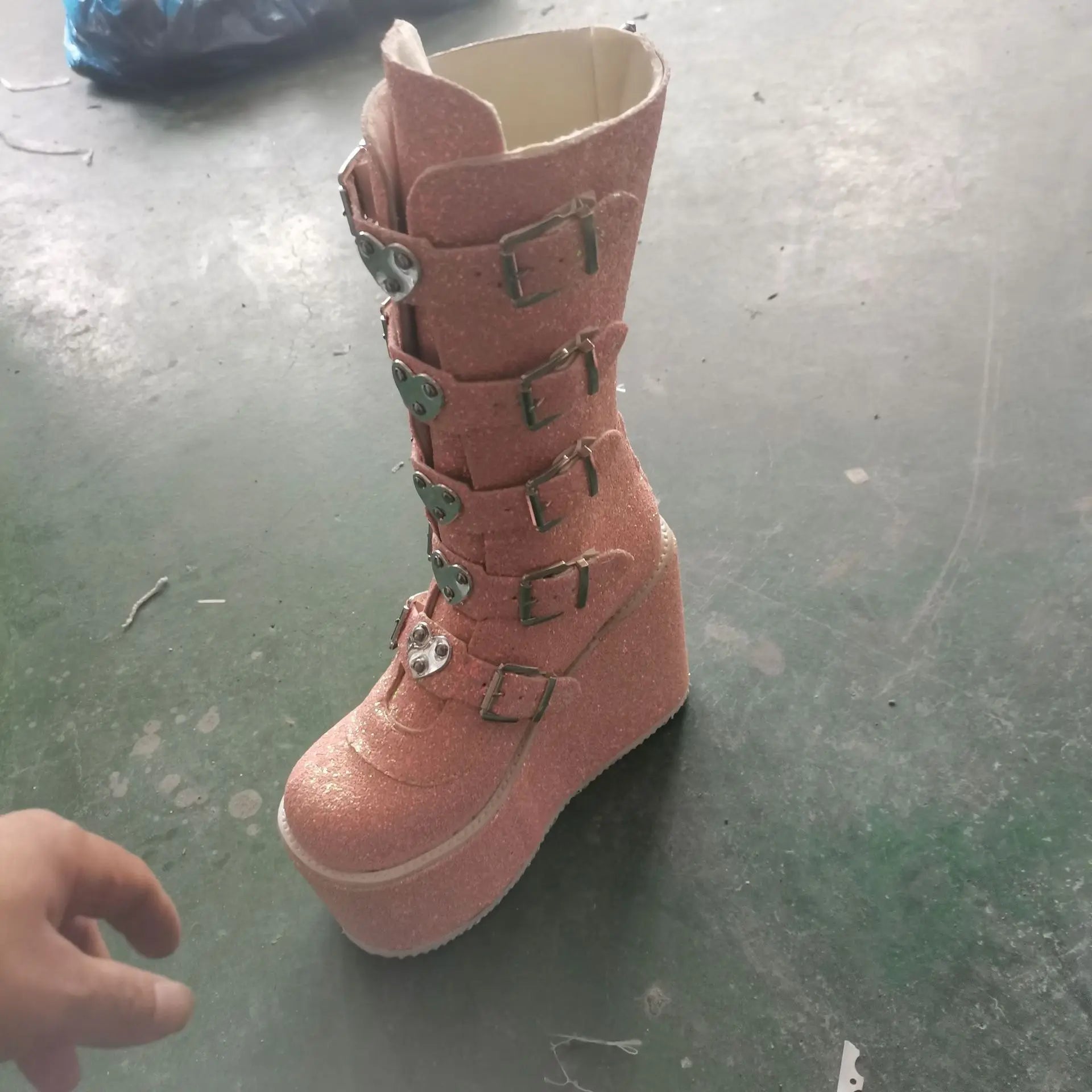 Baby Pink Glitter Platform Rave Boots