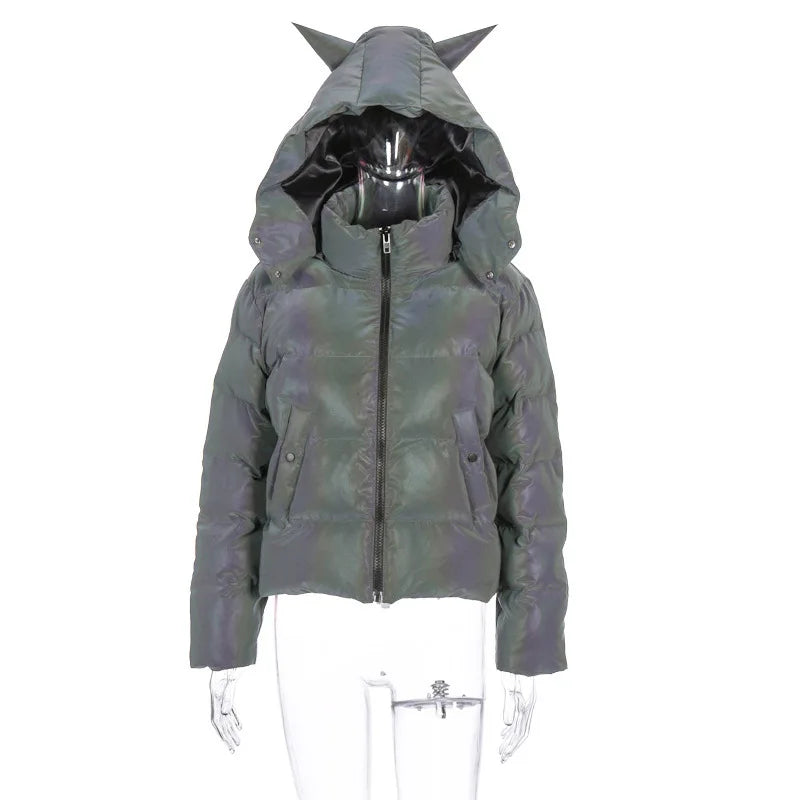 Winter Reflective Cropped Hooded Coat