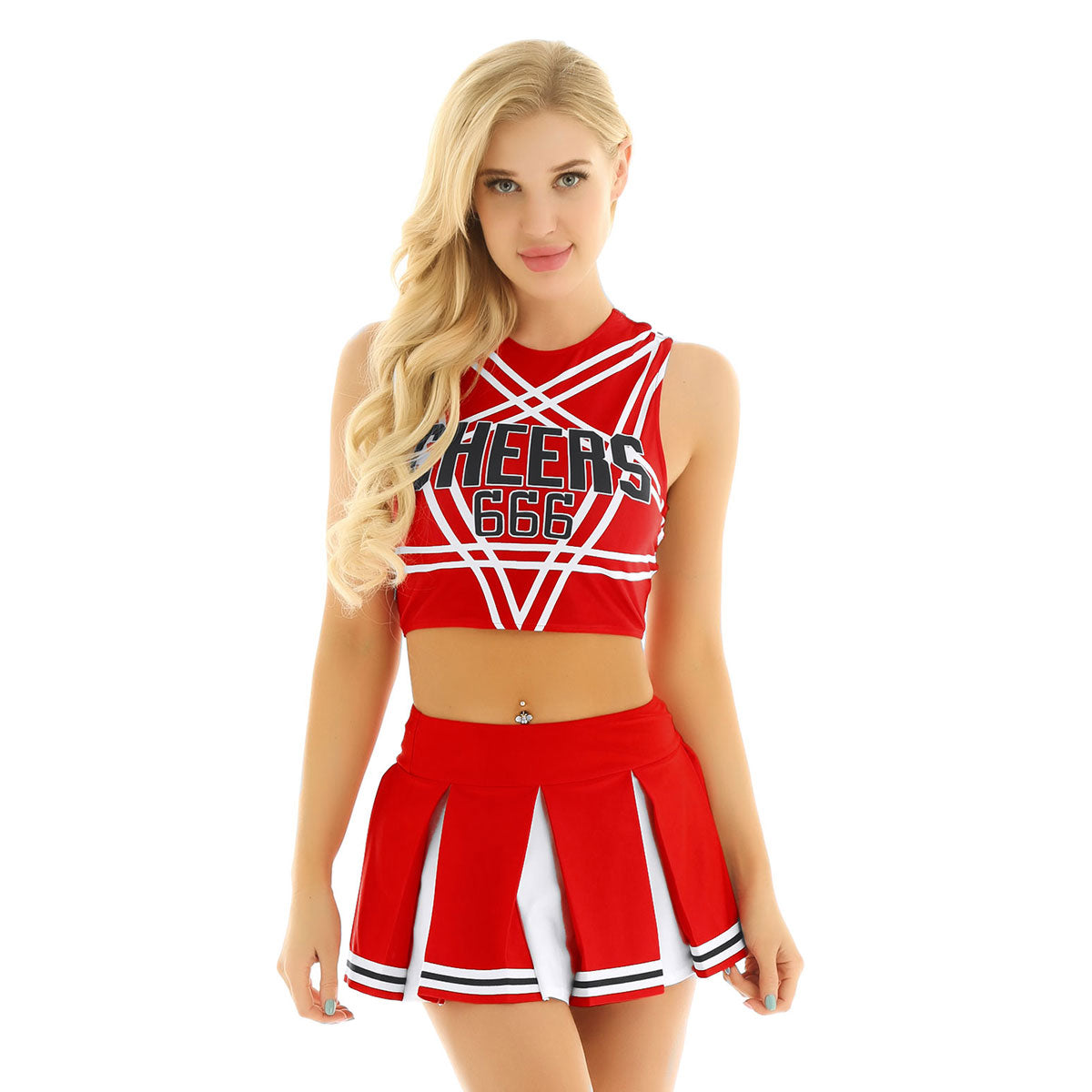 Sexy Cheerleader Costume Crop Tank Top with Mini Pleated Skirt