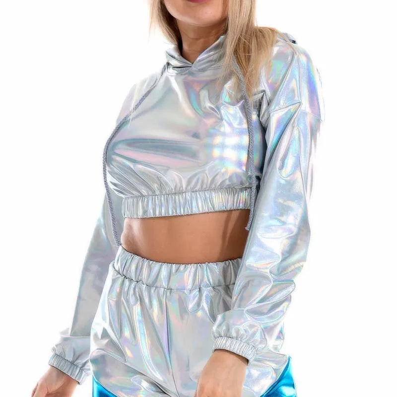 Sexy Cropped Holographic Hoodie