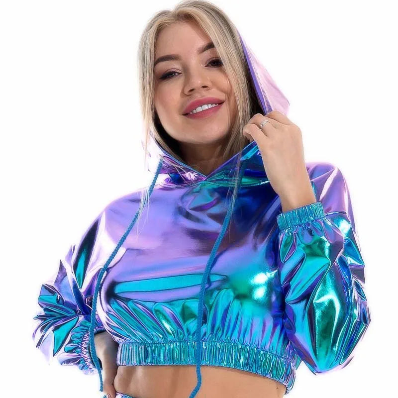 Sexy Cropped Holographic Hoodie