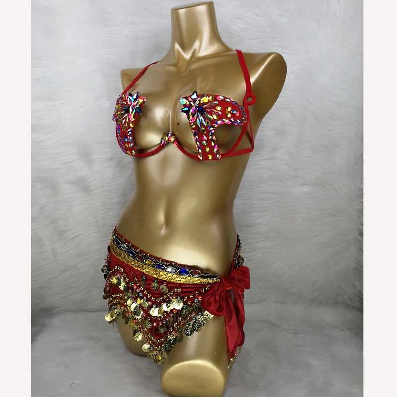 Handmade Red Rhinestone Festival Outfit