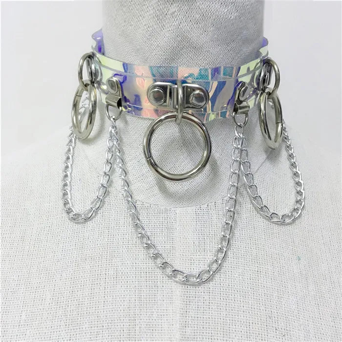 Holographic Rave Harness With Choker