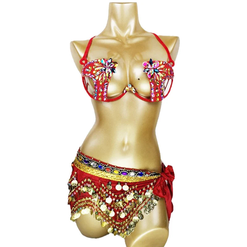 Handmade Red Rhinestone Festival Outfit