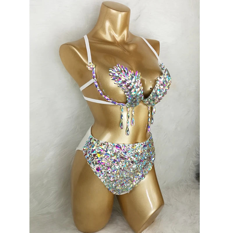 Handmade Luxury Rhinestone Carnival Queen Set featuring sparkling accessories and jewelry, perfect for festivals, carnivals, and music events. Stunning, high-quality gear.