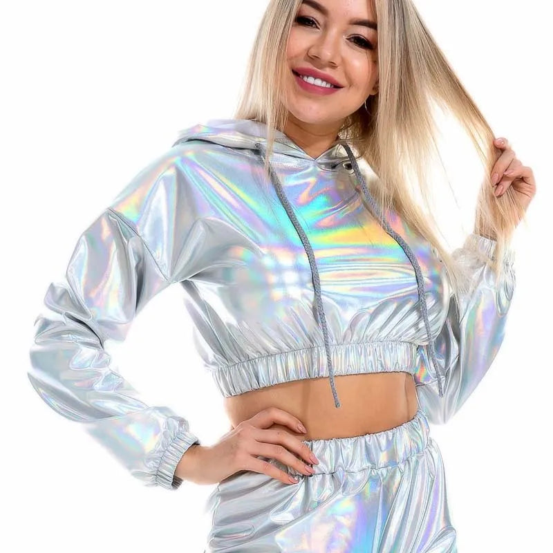 Sexy Cropped Holographic Hoodie