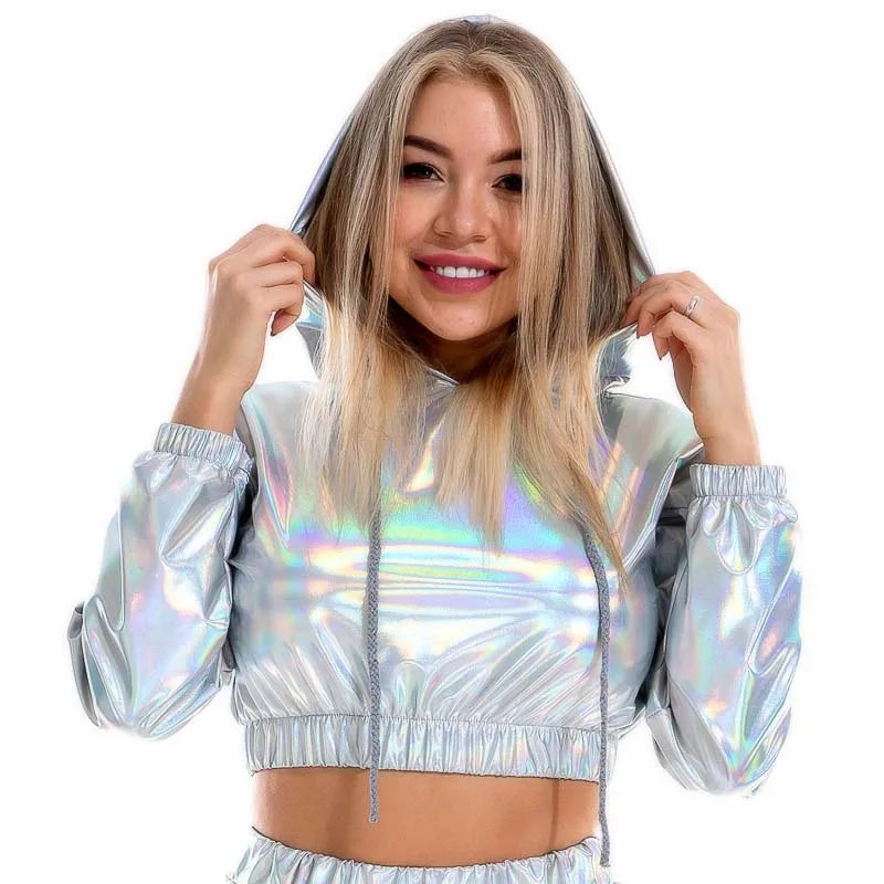 Sexy Cropped Holographic Hoodie