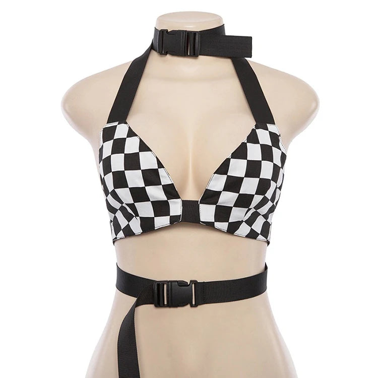 Electric Vibes: Black & White Checkered Rave Outfit