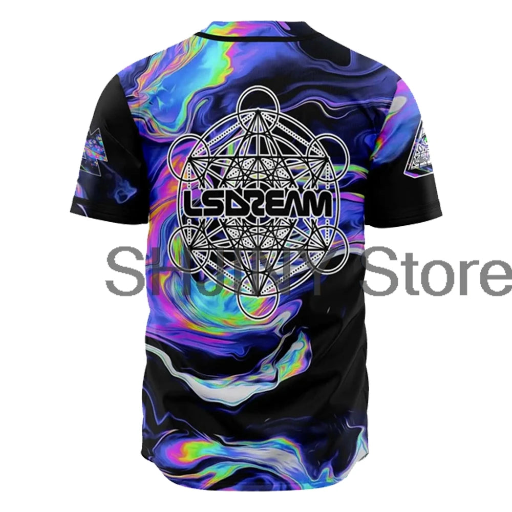 LSDream Short Sleeve Rave Jersey featuring vibrant design, perfect for festivals, EDM events, and raving. Stylish, breathable, and comfortable festival apparel.
