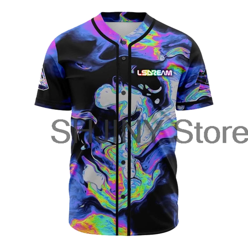 LSDream Short Sleeve Rave Jersey featuring vibrant design, perfect for festivals, EDM events, and raving. Stylish, breathable, and comfortable festival apparel.