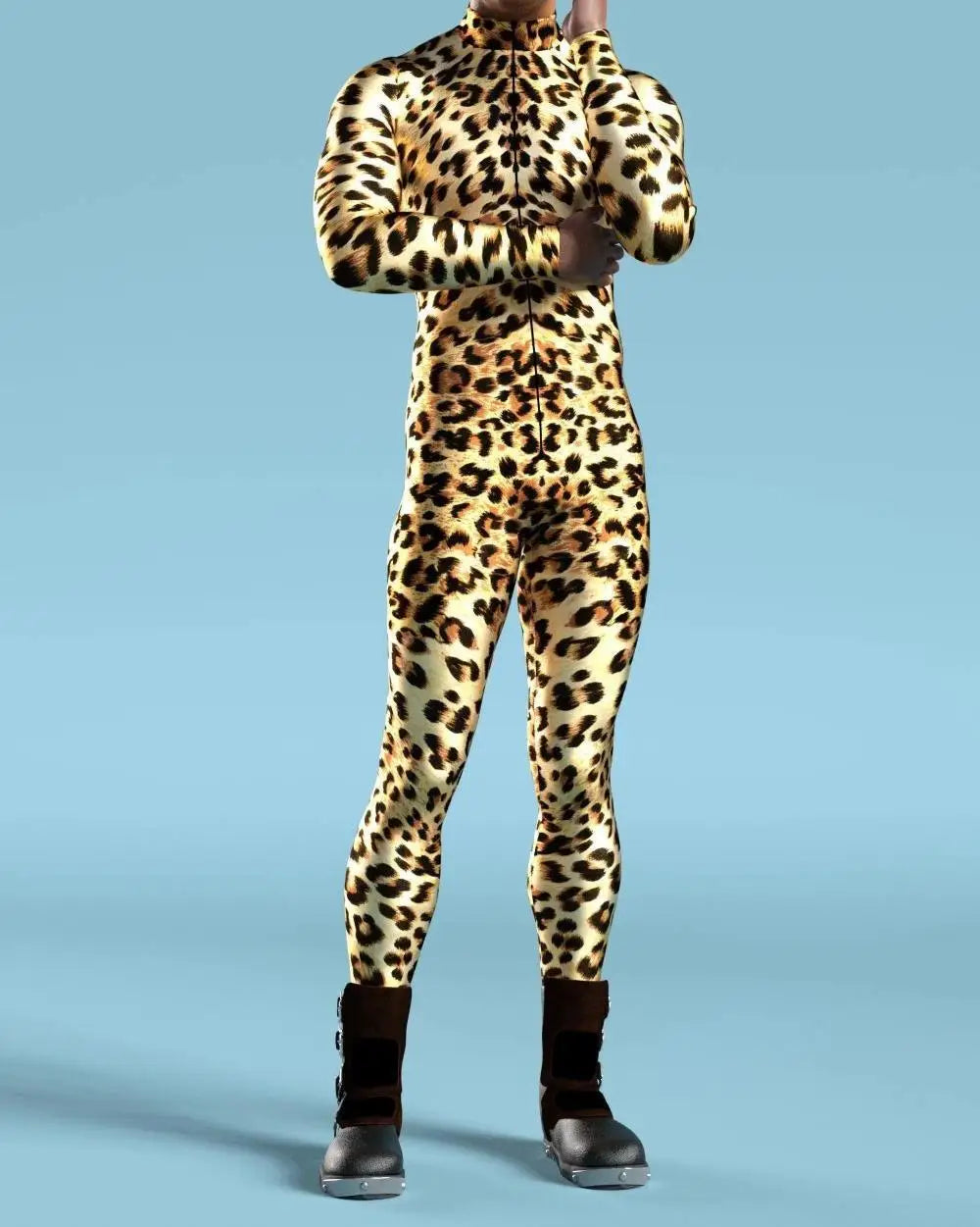 Leopard-Luxe Full-Body Rave Bodysuit Mens