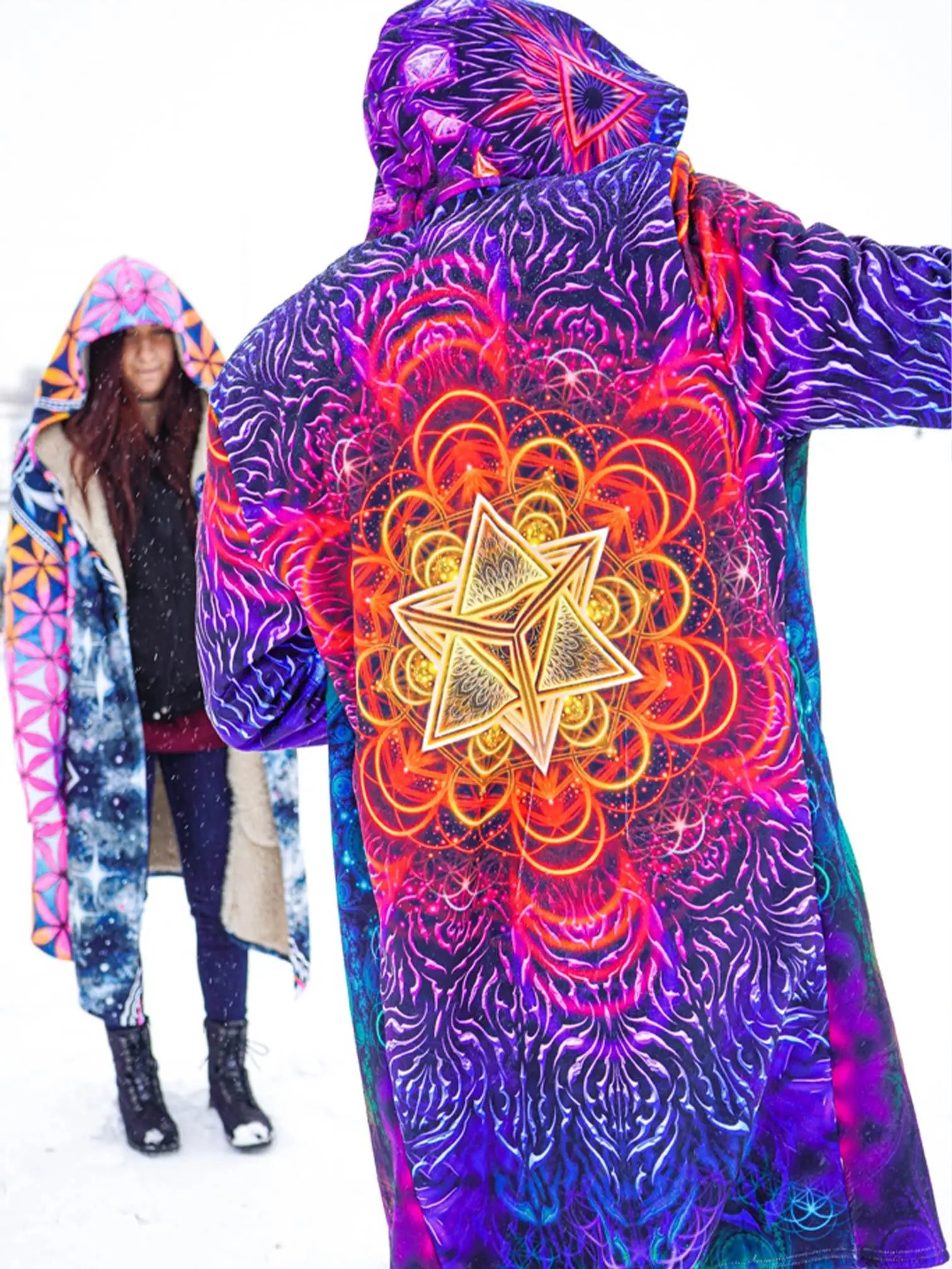 Psychedelic hooded Fleece Lined Cloak