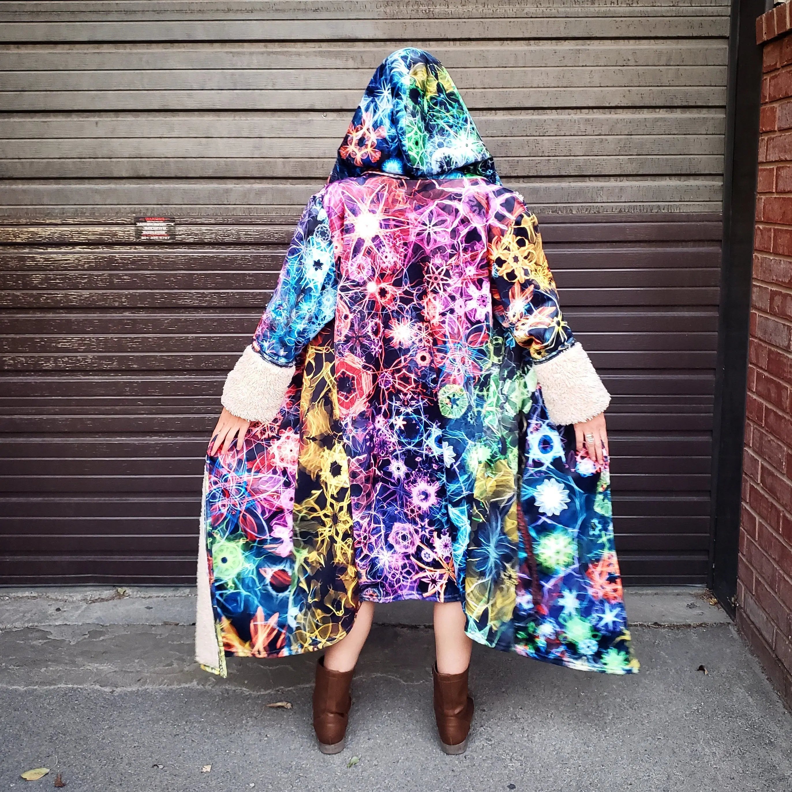 Psychedelic hooded Fleece Lined Cloak