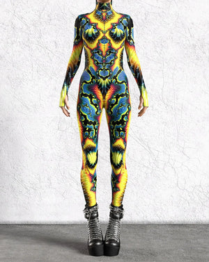 Gilded-Goddess Full-Body Rave Bodysuit