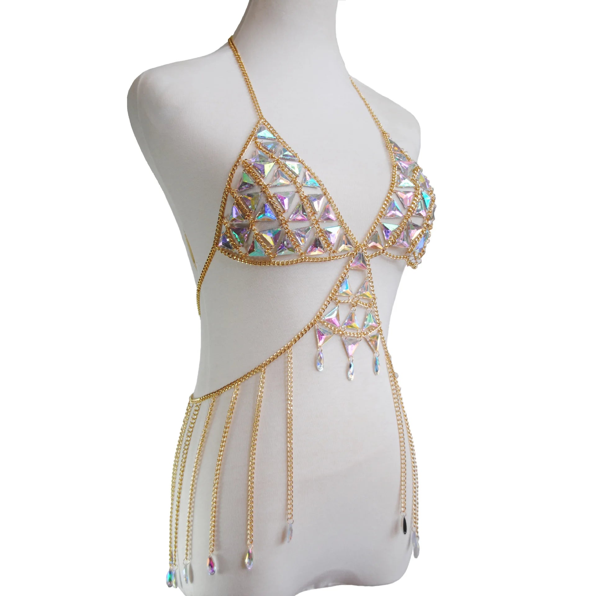 Acrylic Gems Sequin Rave Chain Bra