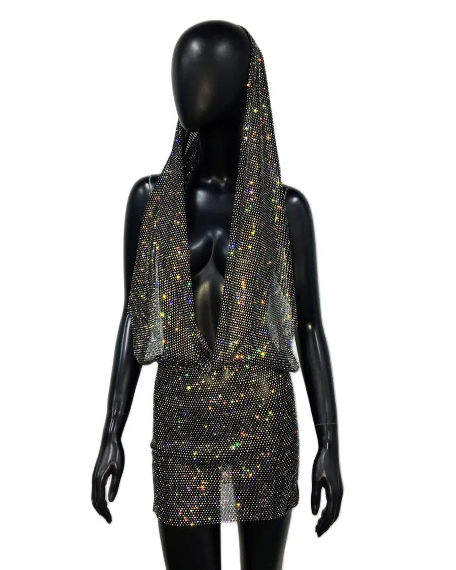 Y2K See Through Mesh  Rhinestone dress