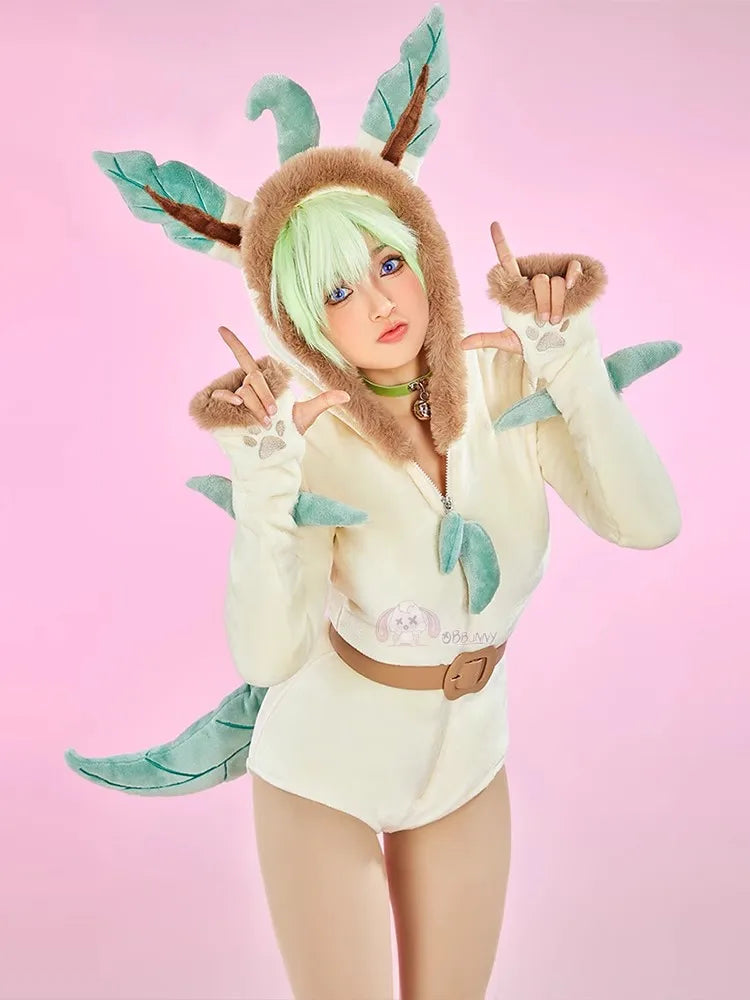 Leafeon Plush Hooded Rave Romper