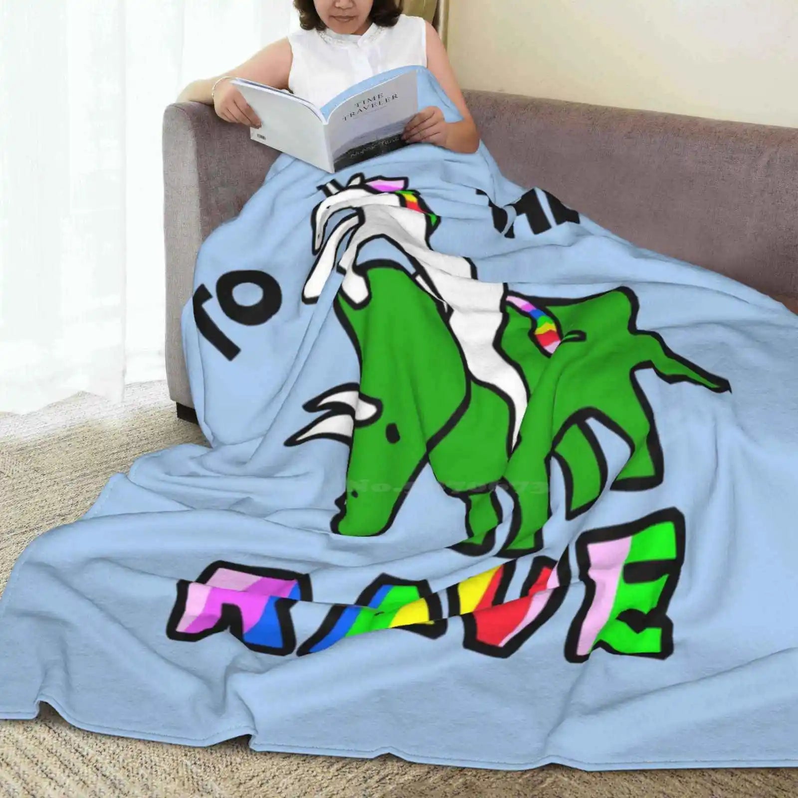 To The Rave! ( Unicorn Riding Triceratops ) throw Blanket