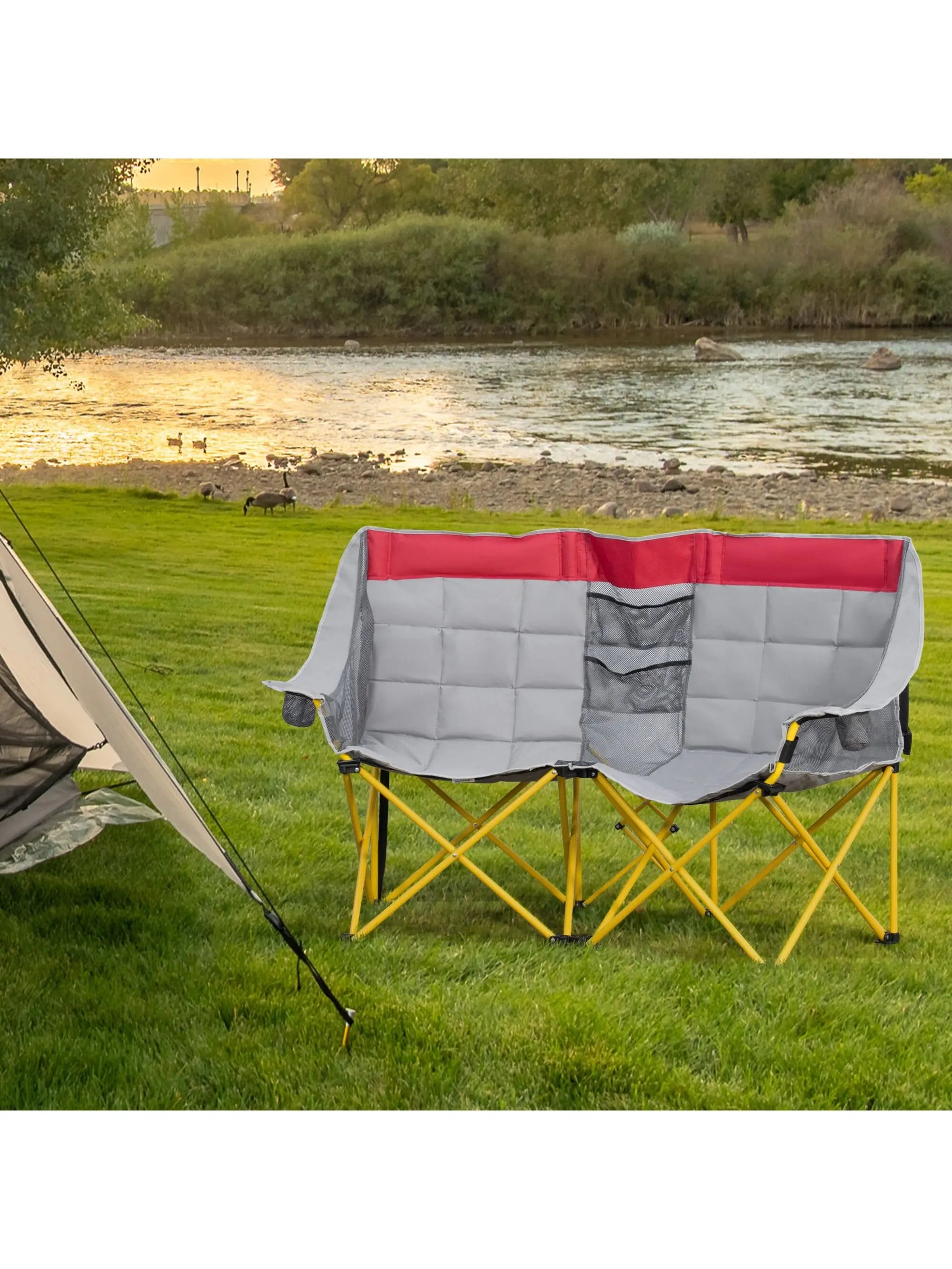 Loveseat Style Oversized Camping Chair with Carry Bag & Cup Holders