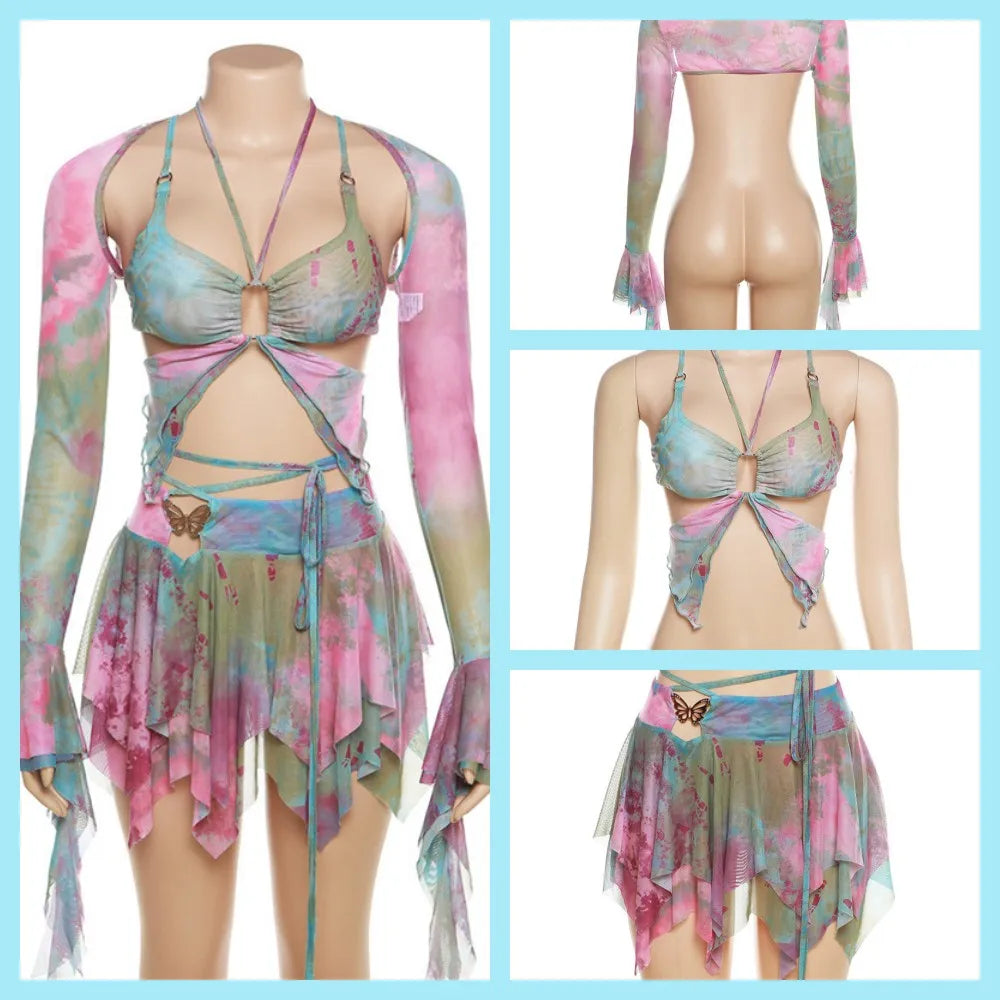 Mesh Butterfly 3 Piece Rave Outfit Set