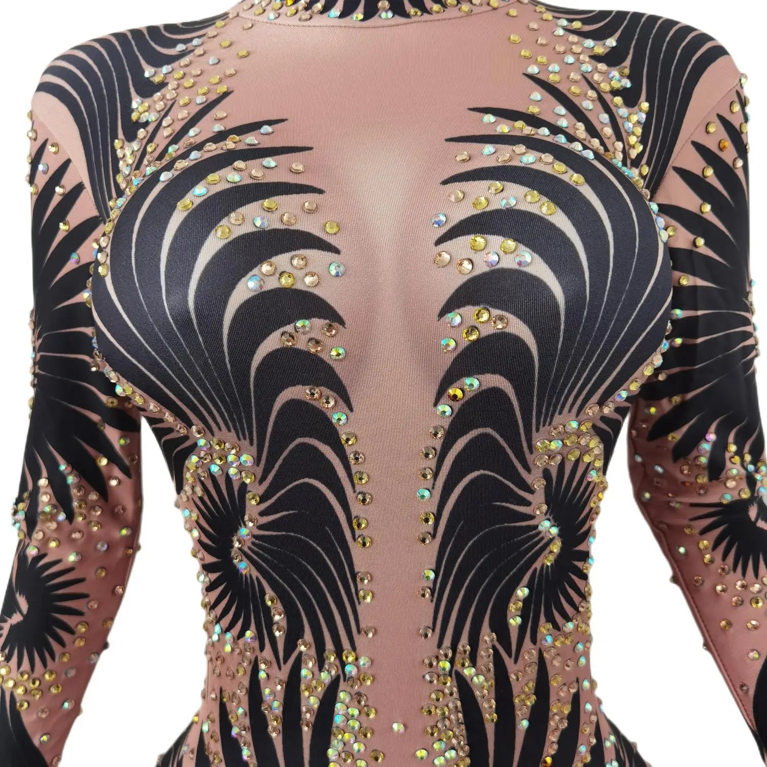 Black Rhinestoned Full-Body Rave bodysuit