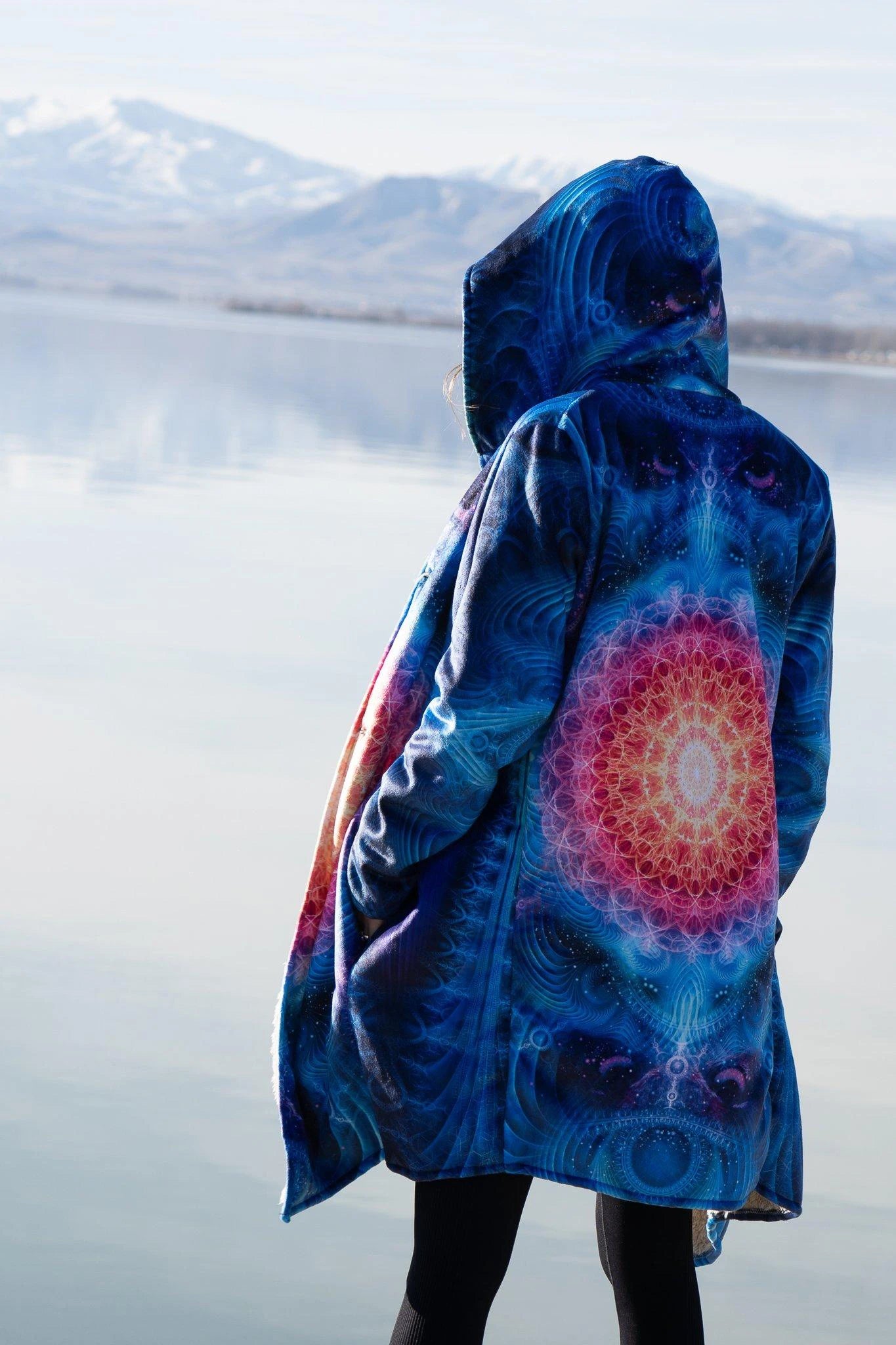 Psychedelic hooded Fleece Lined Cloak