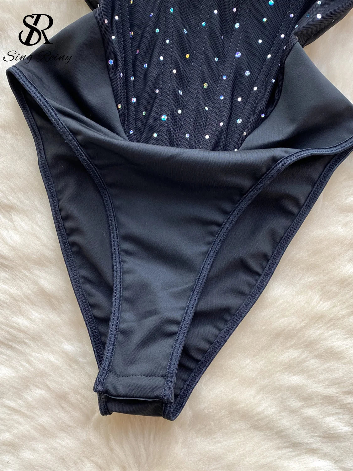 Sexy Mesh Rhinestone Bodysuit