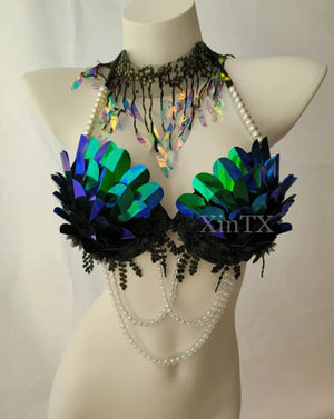 Oceanic Allure Pearl & Sequin Mermaid Bra