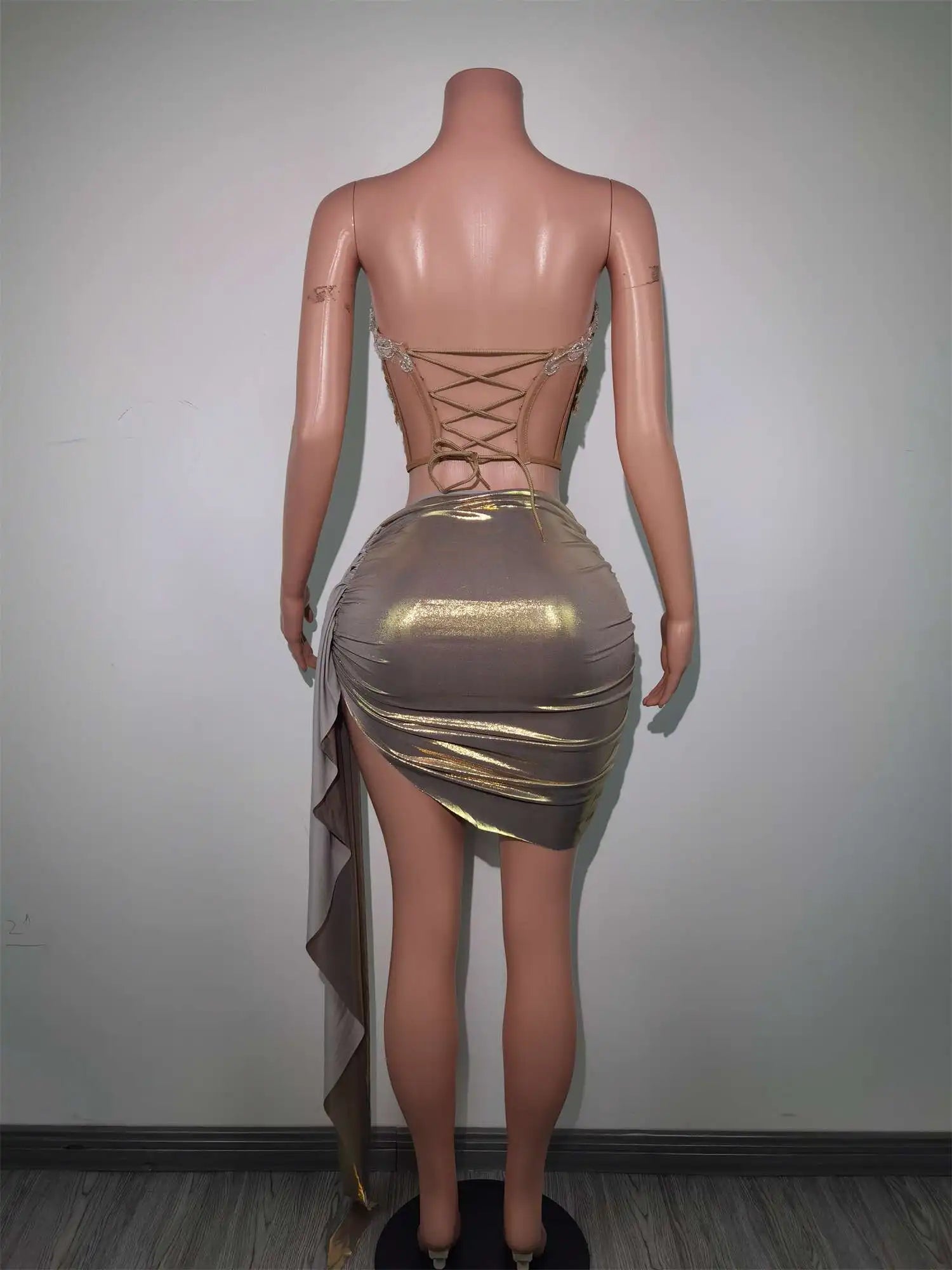 2024 Sexy Gold Bandage Short 2 Piece Evening Dress