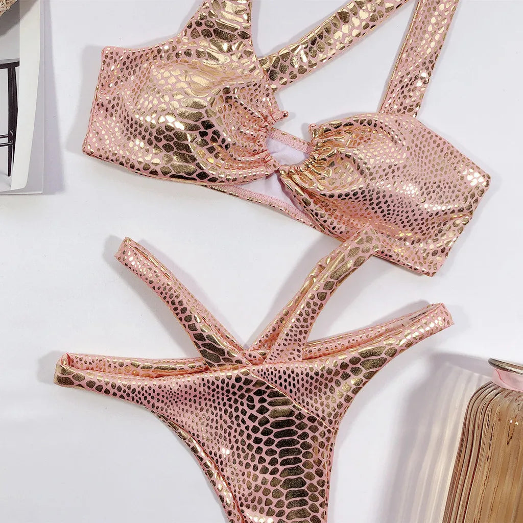 Sexy 2 Piece Shiny Snake Skin Bikini