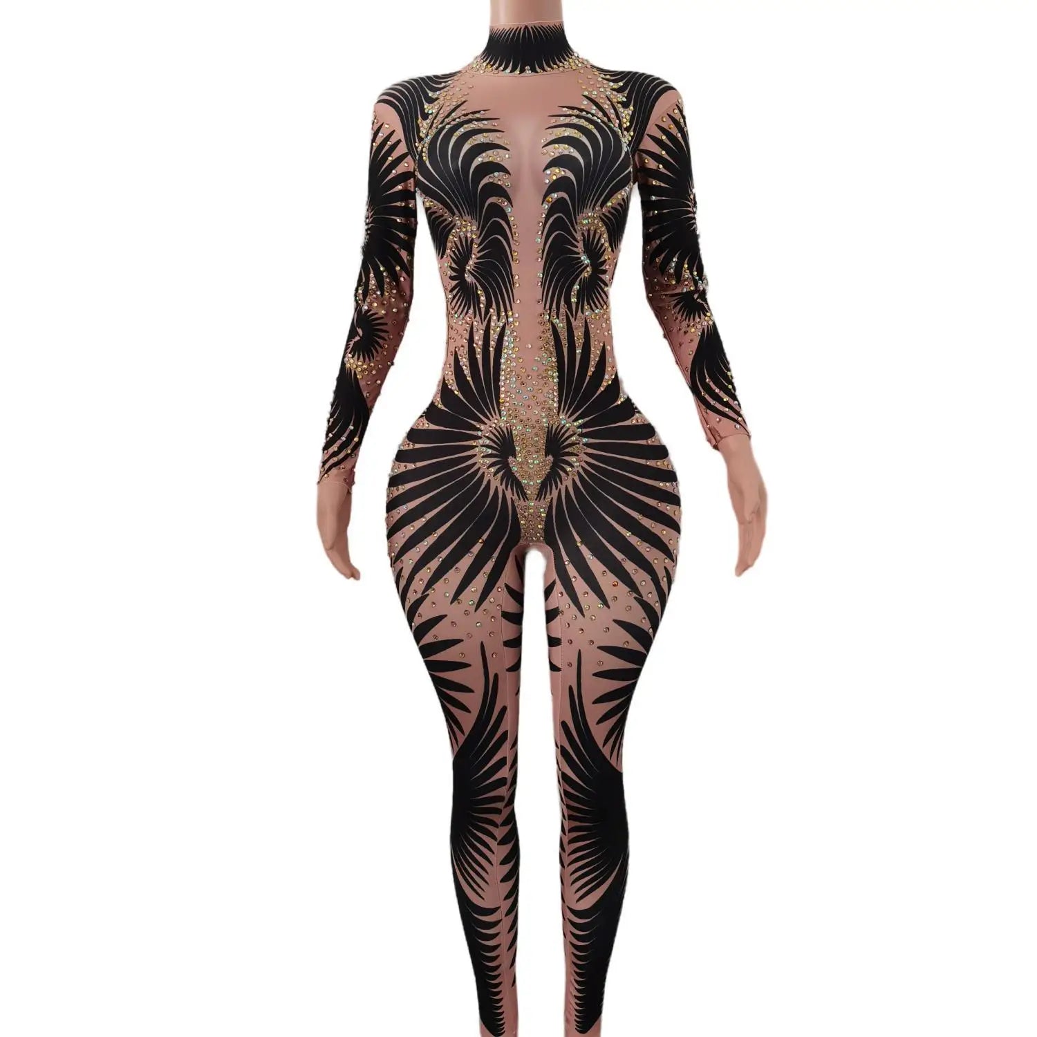 Black Rhinestoned Full-Body Rave bodysuit