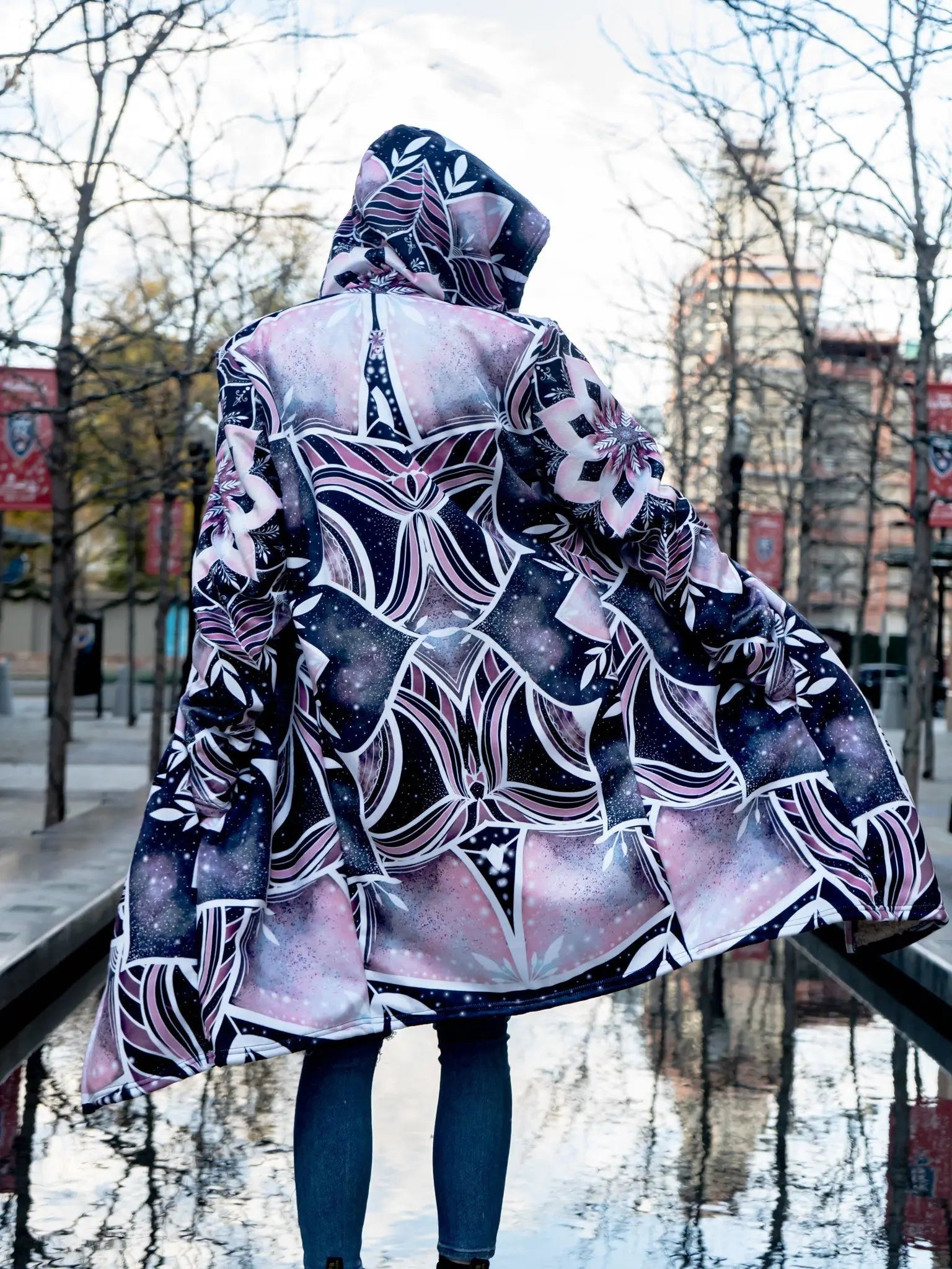 Psychedelic hooded Fleece Lined Cloak