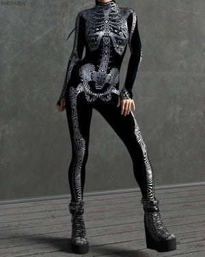 Black and white Skeleton Full-Body Rave Bodysuit