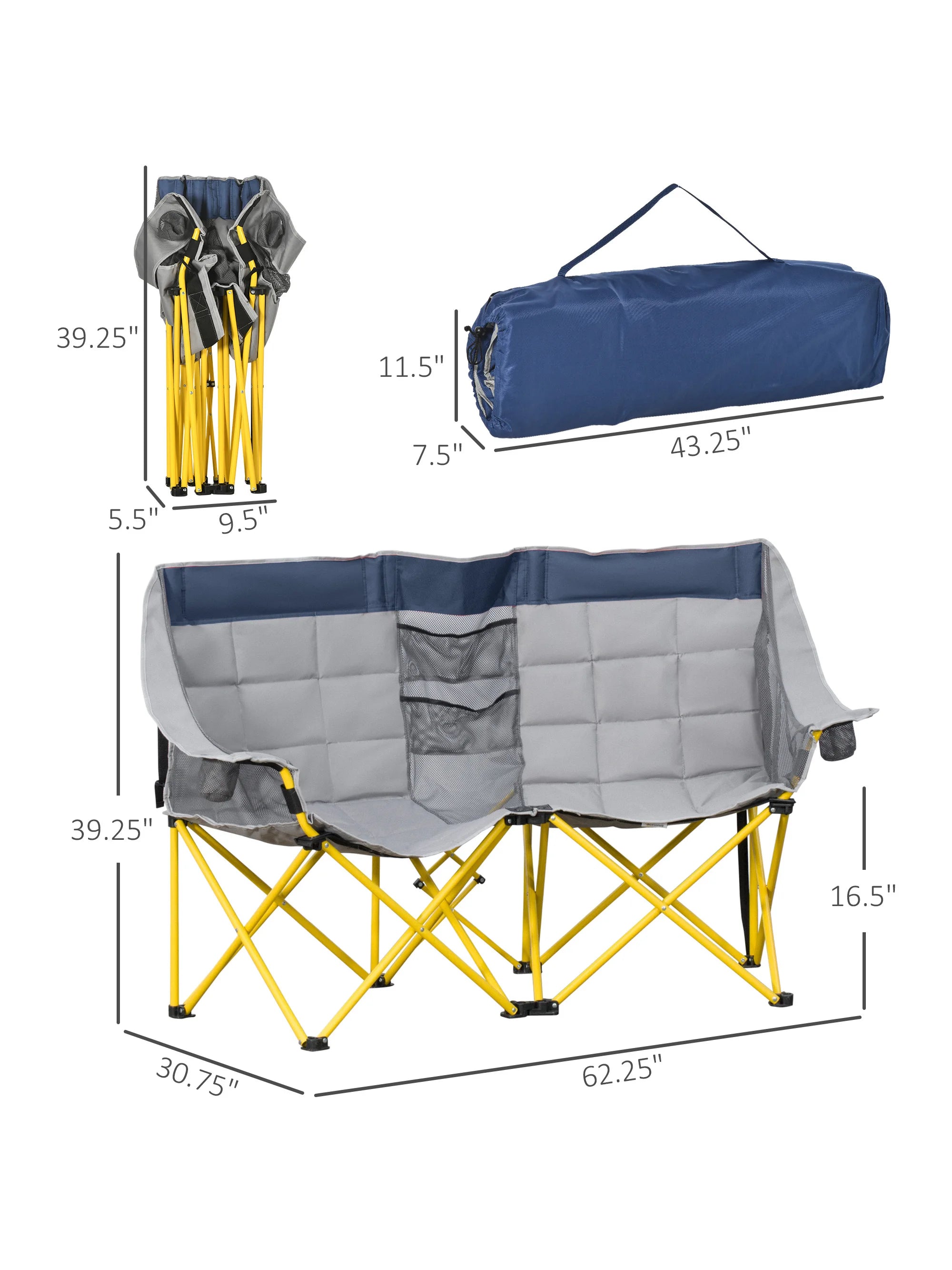 Loveseat Style Oversized Camping Chair with Carry Bag & Cup Holders