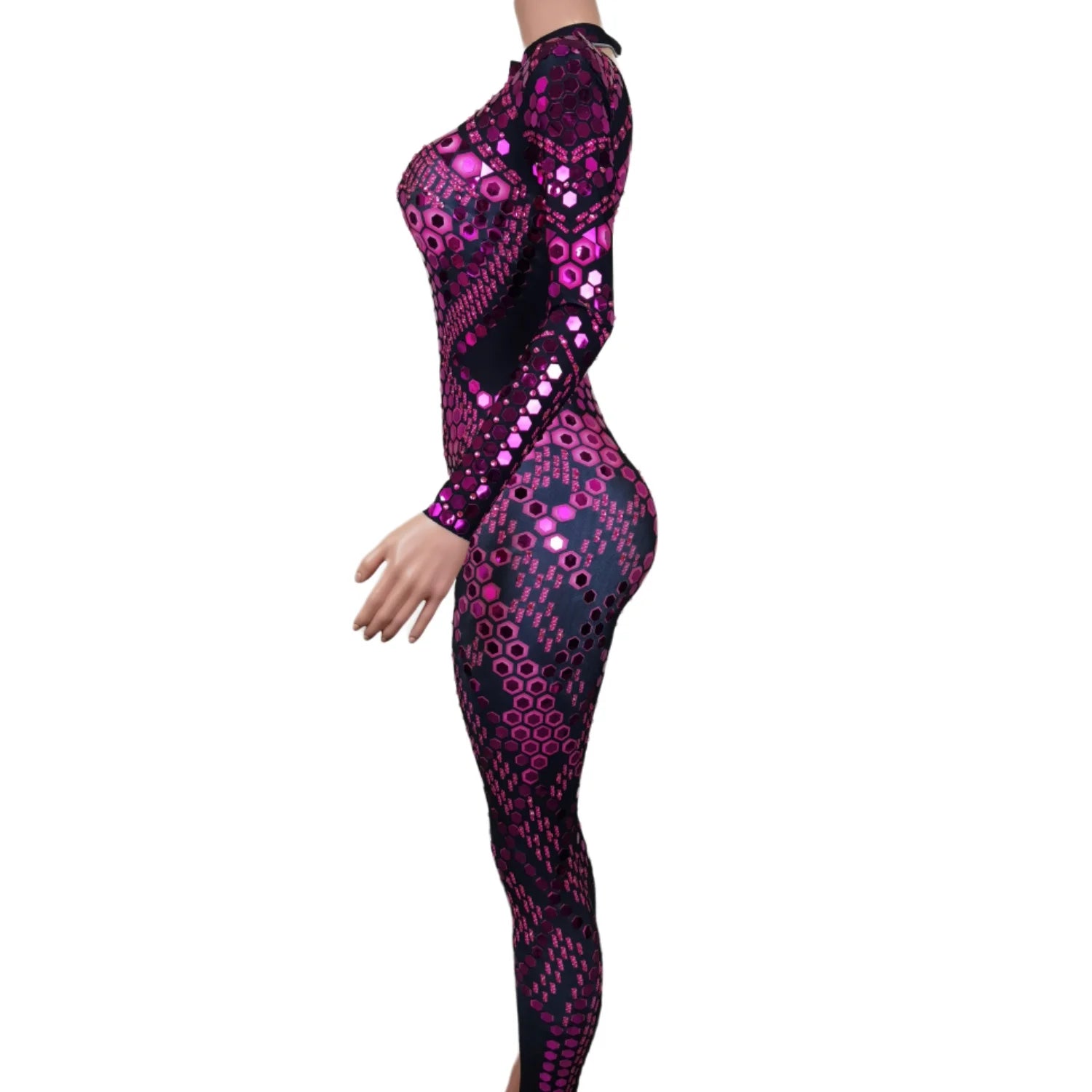 Sequin Long Sleeve Full-Body Rave Bodysuit