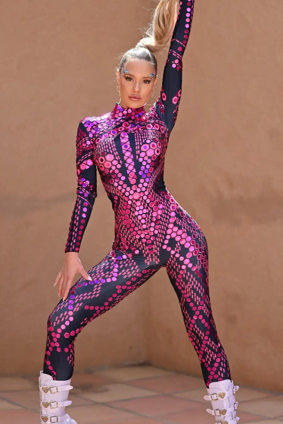 Sequin Long Sleeve Full-Body Rave Bodysuit