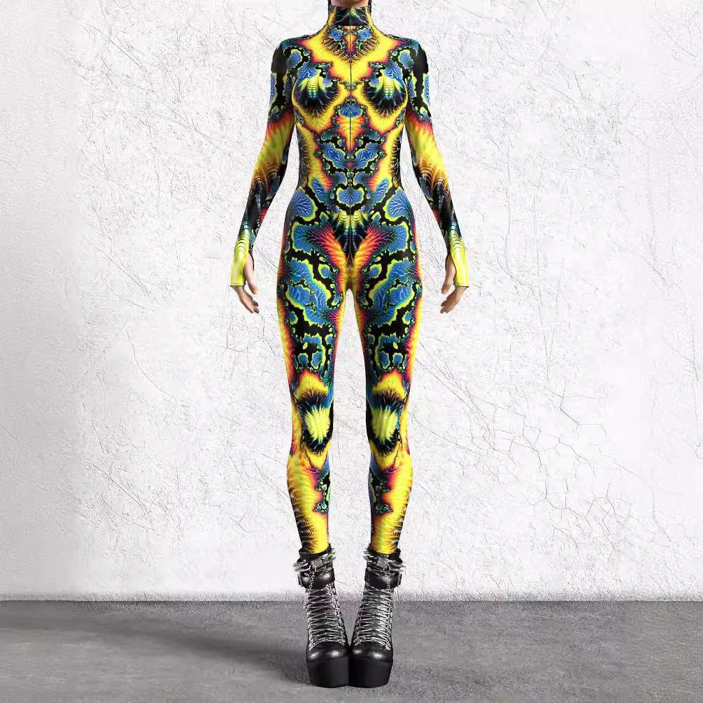 Gilded-Goddess Full-Body Rave Bodysuit