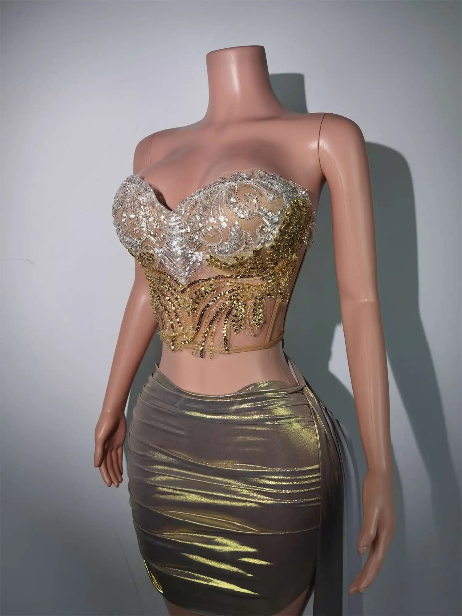 2024 Sexy Gold Bandage Short 2 Piece Evening Dress