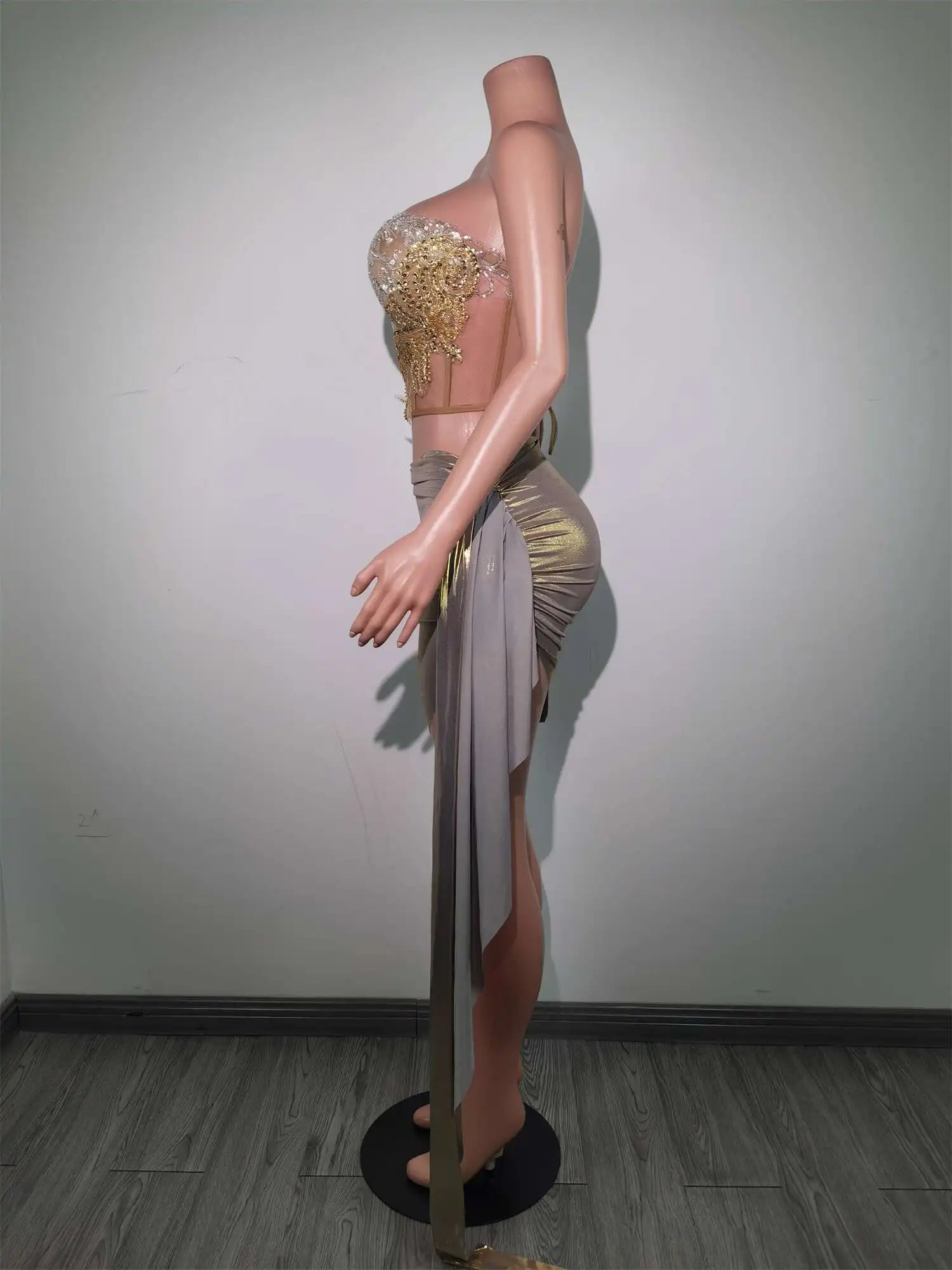 2024 Sexy Gold Bandage Short 2 Piece Evening Dress